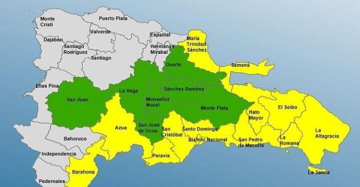 COE pone 12 provincias en alerta amarilla y siete en verde