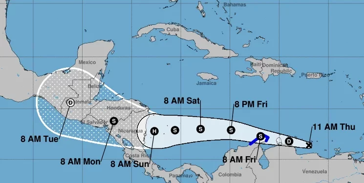Se forma en el Caribe el potencial ciclón tropical 13; podría convertirse en huracán rumbo a Nicaragua