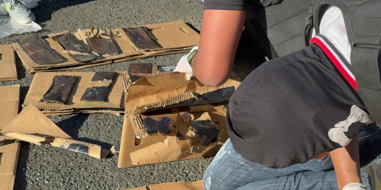 Arrestan dos con 320 láminas presumiblemente cocaína camufladas en cajas de cartón