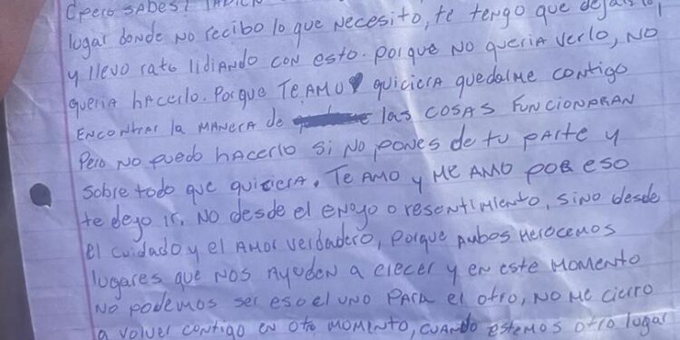La carta que escribió Jensy Graciano en el 2022 a su víctima Shantal Jiménez