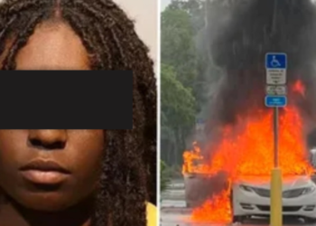 Mujer deja hijos en un auto mientras robaba en centro comercial y este se incendia