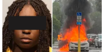 Mujer deja hijos en un auto mientras robaba en centro comercial y este se incendia