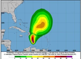 Franklin continúa sin cambio de intensidad al Sur de Santo Domingo