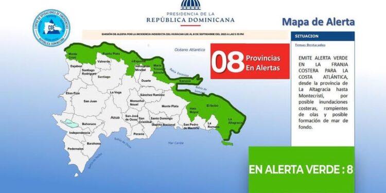 COE pone en alerta verde a 8 provincias por efectos indirectos del Huracán Lee