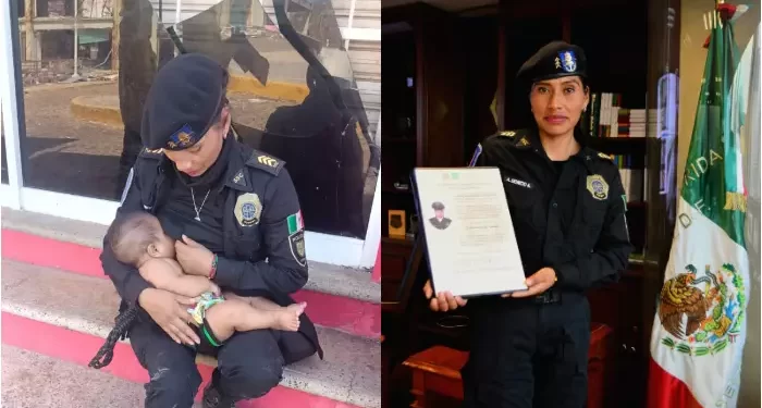 Ascienden a policía que amamantó a bebé en Acapulco tras huracán Otis