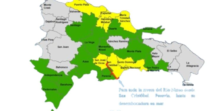COE coloca varias provincias en alerta roja, mantiene 8 en amarilla y amplia 11 en verde por aguaceros