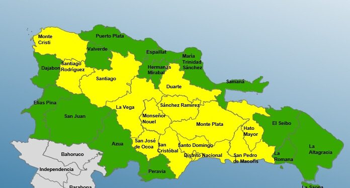 COE aumenta 13 provincias y al Distrito Nacional en alerta amarilla