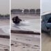 Hombre sale volando por la ventana de su vehículo en una playa de Kuwait