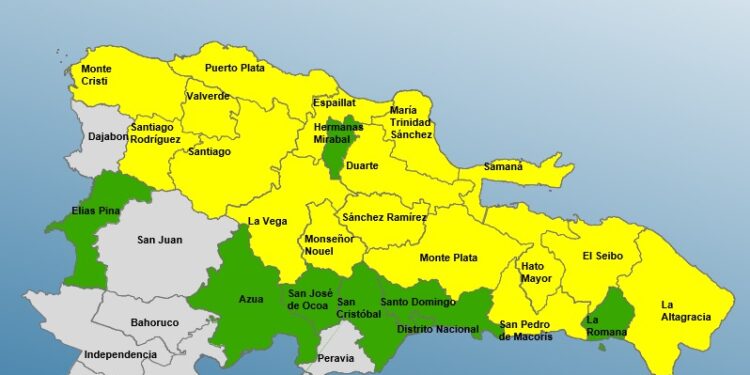 COE mantiene 17 provincias en alerta amarilla , 7 y al Distrito Nacional en verde