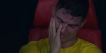 Cristiano Ronaldo llorando desconsoladamente tras partido