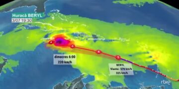 Huracán Beryl aumentó sus ráfagas de vientos mientras avanza en el Caribe