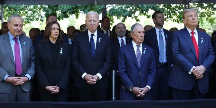 Saludo entre Kamala y Trump en la conmemoración de los atentados del 11-S