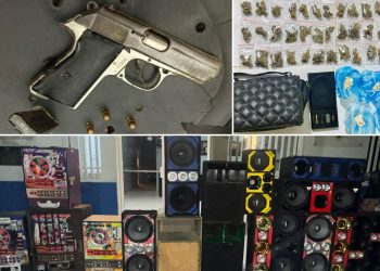 PN ocupa arma de fuego, sustancias ilícitas, bocinas y 11 máquinas traga monedas en Villa Mella