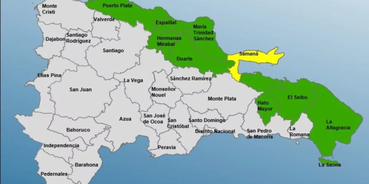COE mantiene la provincia Samaná en alerta amarilla y ocho provincias en verde