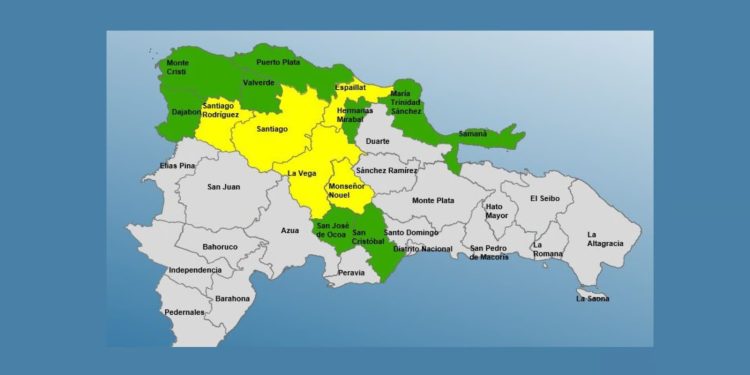 Cinco provincias en alerta amarilla y 9 en verde por efectos de vaguada