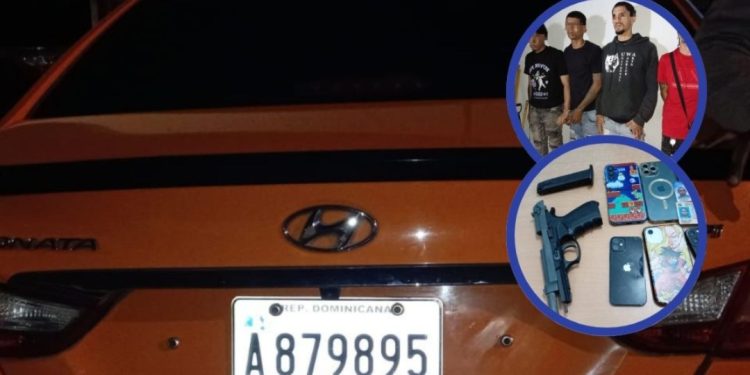 Policía recupera vehículo robado y apresa 4 antisociales con arma ilegal en Los Guaricanos