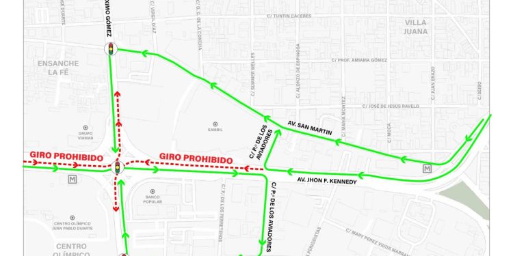 Gabinete de Transporte implementará cuarta fase de restricción de giros a la izquierda en la John F. Kennedy y la 27 de Febrero