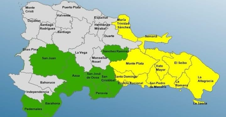 COE coloca 10 demarcaciones en alerta amarilla y 8 en verde