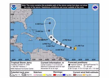Se formó la tormenta tropical Jerry en el Atlántico y podría convertirse en huracán en los próximos días