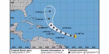 Se formó la tormenta tropical Jerry en el Atlántico y podría convertirse en huracán en los próximos días