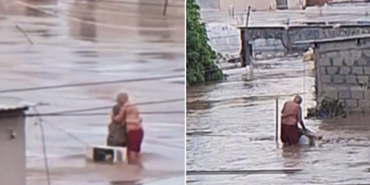 Ancianos se aferran a un abrazo durante las mortales inundaciones en México