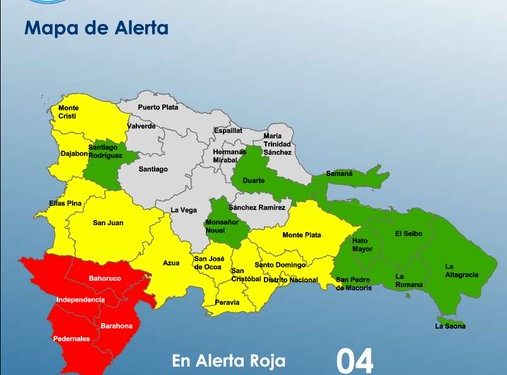 COE mantiene cuatro provincias en alerta roja, once en amarilla y nueve en verde