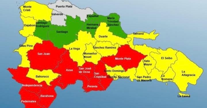 ¡Así están! 9 demarciones en alerta roja, 15 y el DN en Amarilla y 05 en verde