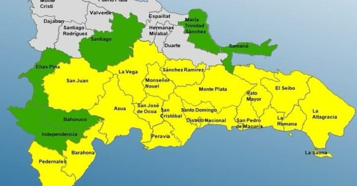 17 demarcaciones y el DN en alerta amarilla y 6 en verde, según COE