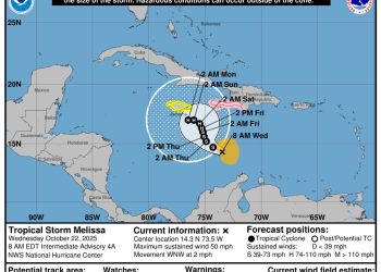 Indomet: Melissa mantendrá nublados y fuertes lluvias en todo el país; podría convetirse en huracán este jueves