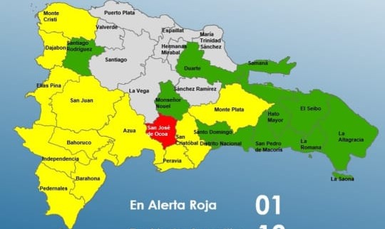 Una provincia en alerta roja,12 en amarilla, 10 y el DN en verde por Huracán Melissa, según COE