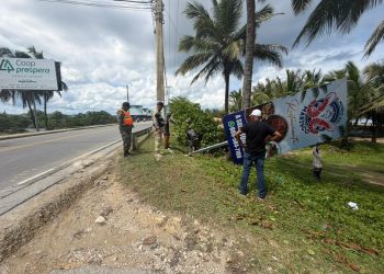 Retiran exceso de vallas publicitarias irregulares en principales carreteras del país