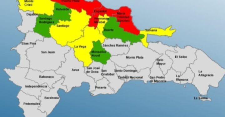 COE coloca 3 provincias en alerta roja, 5 en amarilla y 4 en verde por incidencia de sistema frontal
