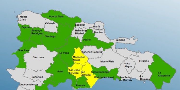 COE mantiene tres provincias en alerta amarilla y al DN Y otras 12 en verde por lluvias