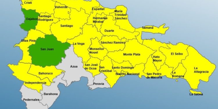 27 demarcaciones y el DN en alerta amarilla, San Juan y Dajabón quedan verde, según COE