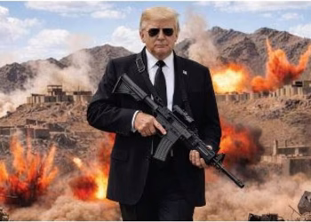 Trump publica una imagen donde aparece armado y advierte a Irán que “¡más les vale espabilar pronto!”