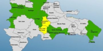 02 provincias en amarilla y 09 y el DN en verde incidencia de una vaguada, Según COE