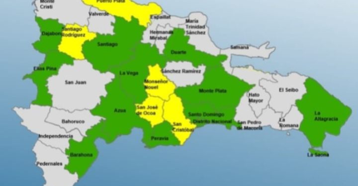 COE mantiene 05 provincias en alerta amarilla, 11 y el DN en verde, debido a la humedad asociada a una vaguada