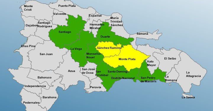 Se mantienen dos provincias en alerta amarilla y ocho en alerta verde por posible inundaciones