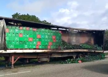 Patana cargada de cervezas se incendia en la autopista Duarte, tramo Pontón, en La Vega