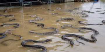 Inundaciones por tifón Maysak en China causan fuga de 900 serpientes, algunas venenosas