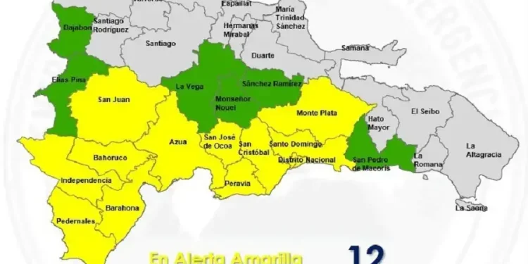 COE coloca 11 provincias y el Distrito Nacional en alerta amarilla por vaguada