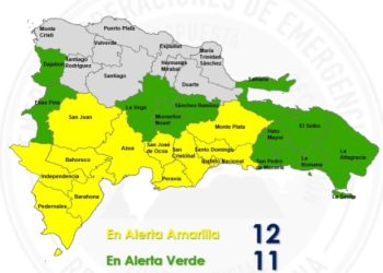 COE mantiene 11 provincias y el DN en alerta amarilla y amplía a 11 en verde por lluvias