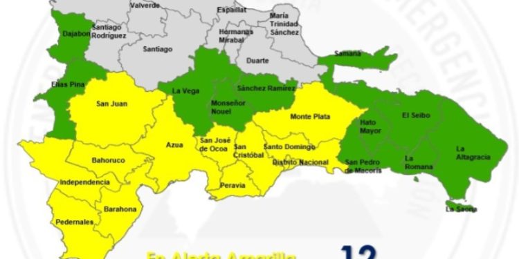 COE mantiene 11 provincias y el DN en alerta amarilla y amplía a 11 en verde por lluvias